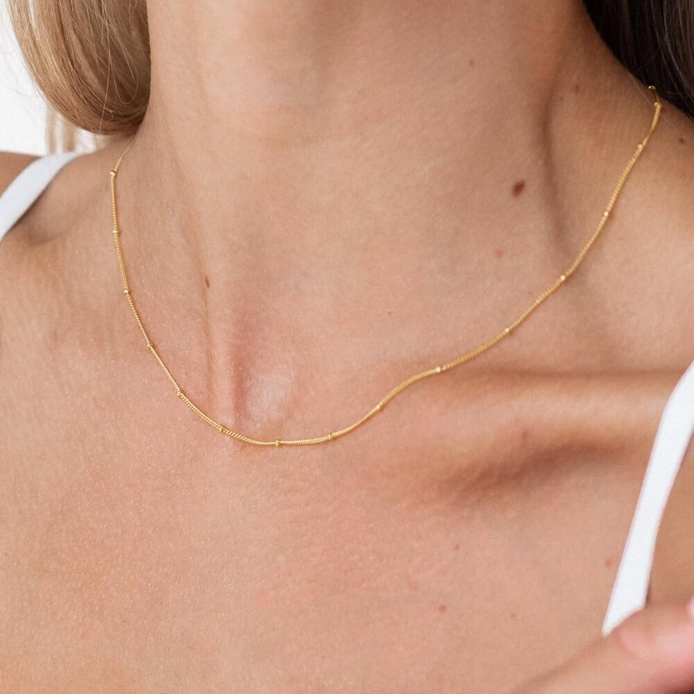 14K Gold Satellite  Plated 925 Silver Chain Necklace 14-20" Dainty Choker Women - Picture 5 of 7